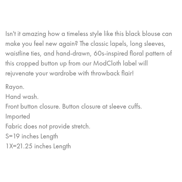 ModCloth Black Floral Cropped Button Down Blouse - Picture 6 of 7